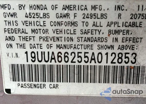 2005 Acura Tl from USA, damaged, VIN 19UUA66255A012853